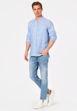 Francesco Fabbri Freizeithemd 1/1 Arm Stehkragen Streifen 10691107 -Woehrl Populaire Boutique 10691107 blue stripe 4