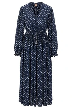 Boss Langarm-Kleid Mit Monogramm-Print Und Bindeband Am Ausschnitt 10680946