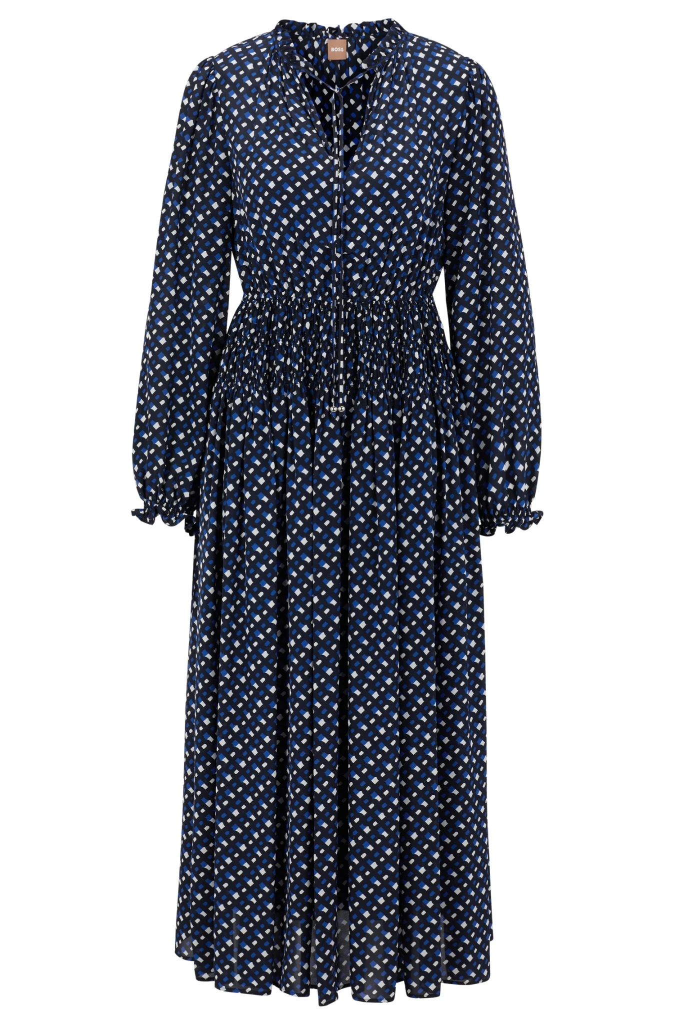 Boss Langarm-Kleid Mit Monogramm-Print Und Bindeband Am Ausschnitt 10680946 1 Boss Langarm-Kleid Mit Monogramm-Print Und Bindeband Am Ausschnitt 10680946