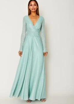 Talbot Runhof Langes Kleid Aus Pleated Metallic Voile, Farbe Mint Grün 10649011