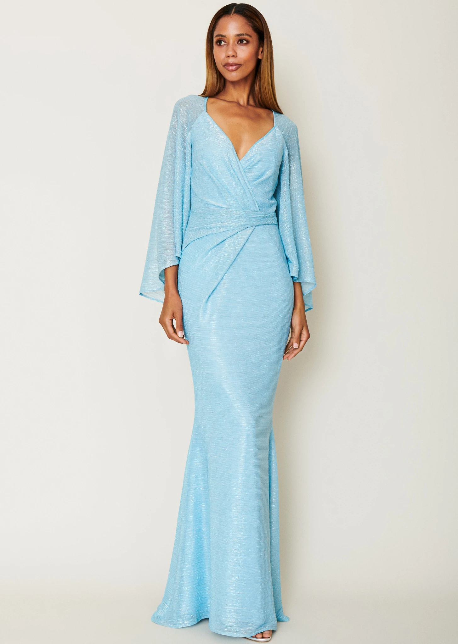 Talbot Runhof Langes Kleid Aus Pleated Metallic Voile, Farbe Hellblau 10649013 1 Talbot Runhof Langes Kleid Aus Pleated Metallic Voile, Farbe Hellblau 10649013